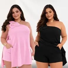 Conjunto Plus Size Elegante Blusa Comprida com Short Conjunto Plus Tam Único 46 ao 52