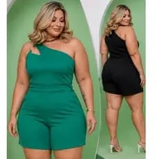 Macacão Curto Plus Size Feminino Social Ombro Só Tam Único 46 ao 50 Macação Feminino