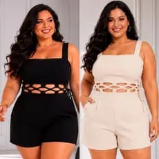 Macação Feminino Plus Size Curto Amarração Costa Macação Plus Tam único 46 ao 50