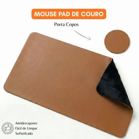 MOUSEPAD GAMER COURO DESKPAD GRANDE 70X30 COM PORTA COPOS