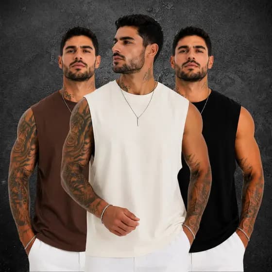 Kit 3 Camiseta Regata Oversized Camisa Streetwear Masculina Algodão Premium
