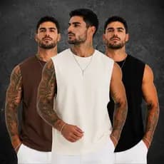 Kit 3 Camiseta Regata Oversized Camisa Streetwear Masculina Algodão Premium