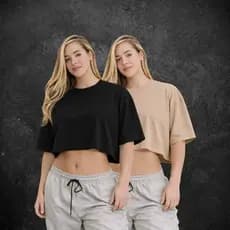 Kit 2 Cropped Feminino Oversized Algodão Premium Básico Streetwear Confortável