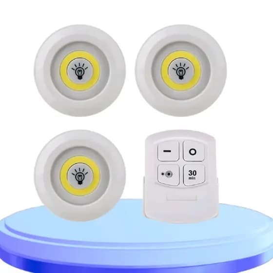 Kit 3 Luminária Lâmpada Led Spot Sem Fio Com Controle Remoto Lâmpada Led Sem Fio