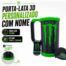 Porta Lata 473ml Personalizado Estilo Monster 3D + Tampa + Chaveiro Abridor Presente Premium
