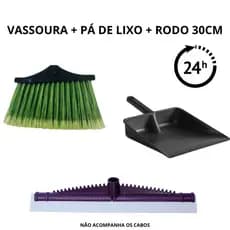 Kit Vassoura Rodo 30cm Pá de Lixo Preta Sem os Cabos Limpeza Utilidades Domésticas