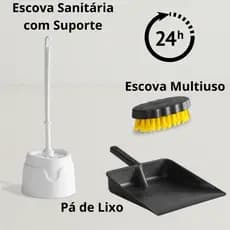 Kit para Limpeza 1 Escova Sanitária com Suporte 1 Pá de Lixo e 1 Escova Multiuso