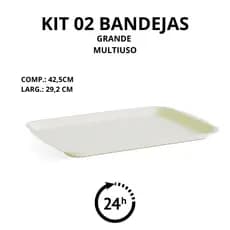 Kit com 2 Bandejas Grandes Multiuso Brancas 42,5 x 29,2 cm Ideal para Refeições e Uso Diário