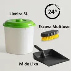 Kit para Limpeza 1 Lixeira 5L 1 Pá de Lixo e 1 Escova Multiuso