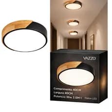 Luminária Plafon Sobrepor LED 3 em 1 36w 40cm Amadeirado Moderno Sala Quarto Banheiro Bivolt Vazzo