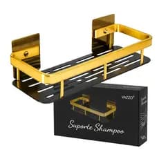 Suporte para shampoo prateleira para banheiro dourado 31cm com adesivo e parafuso para instalação Vazzo