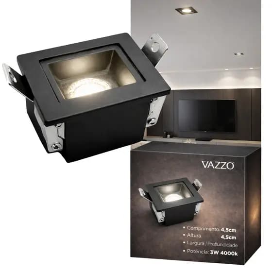 Luminária SPOT LED Embutir 4,5*4,5cm Alumínio 3W 4000k Pico Recuado Bivolt Vazzo
