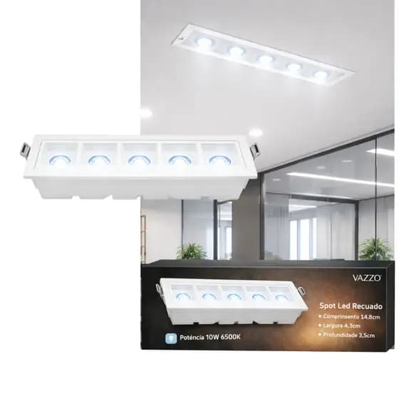 Luminária SPOT LED Embutir 14,8cm Alumínio 10W 6500k Recuado Pico Bivolt Vazzo