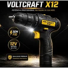 Furadeira Parafusadeira 12V Sem Fio VoltCraft X12 com LED e Bateria Recarregável.