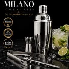 Milano Cocktail Set™ Coqueteleira Inox 550ml Kit Bartender 5 Peças Drinks Premium