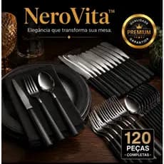 Kit Talheres 120 Peças Preto Aço Inox Premium NeroVita™ Mesa Posta Churrasco.