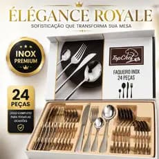 Faqueiro Inox 24 Peças Élégance Royale Set™ Luxo Premium Resistente Completo Cozinha Mesa Posta.