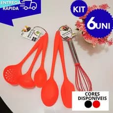 Kit Silicone 6 Peças Utensilios 3 Mini Concha Colher Espatula 4  Peças 27 cm Espátula Colher Redonda Fuet Premium
