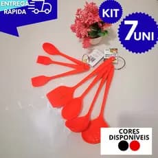 Kit Silicone 7 Utensilios 3 Mini Concha Colher Espatula + 4 Uni Espátula Colher Redonda Concha Escumadeira Resistente