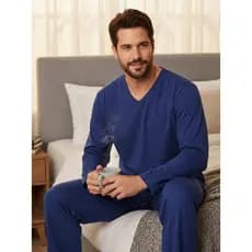 Pijama de Inverno Masculino Manga Longa Calça Comprida Adulto de Frio Alex