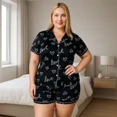 Pijama Americano Estampado Plus Size Blusa com Botões que Abrem e Short Anastácia 50 52 54 56