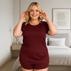 Pijama Plus Size de Suede Canelado Blusa e Short Baby Doll Juliana 50 52 54 56
