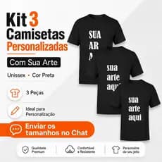 Kit 3 Camisetas Personalizadas Com Sua Arte Unissex Preto Blusa preta