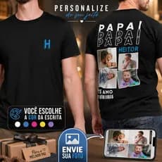 Camiseta Masculina Dia dos Pais Personalizada com Fotos e Nome Presente para o Papai