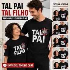 Kit 2 Camisetas Tal Pai Tal Filho Futebol Personalizado Preto, Uniforme Camiseta preta