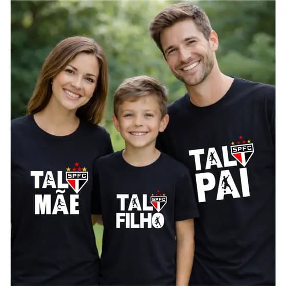 Kit 3 Camisetas Família Tal Pai Tal Mãe Tal Filho Camisas Combinando Personalizadas Time Tricolor