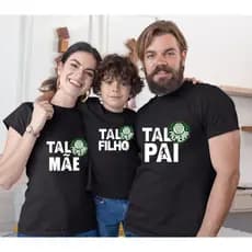 Kit 3 Camisetas Tal Pai Tal Mãe Tal Filho Camisa Família Personalizada Preta