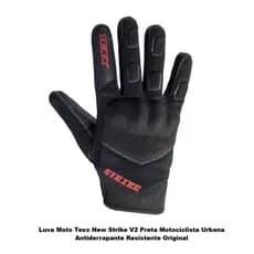 Luva Moto Texx New Strike V2 Preta Motociclista Urbana Antiderrapante Resistente Original