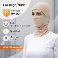 Touca Balaclava Articulada Com Proteção UV50+ Feminina Nude  Bege Touca Ninja Proteção Solar