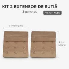 Kit 2 Extensor Prolongador de Sutiã 3 ganchos Reforçado 7 cm de Comprimento Preto e Nude