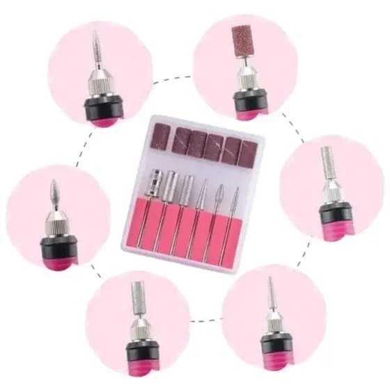 Kit Refil 6 Lixas + 6 Brocas Para Lixa Elétrica Profissional de Unhas Manicure Pedicure
