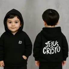 Moletom Masculino Canguru Infantil Estampado Jesus Cristo Streetwear Flanelado Moda Inverno