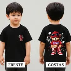 Camiseta Infantil Masculina Básica Algodão Manga Curta Estampada Frente e Costas Menino  Confortável