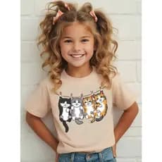 Camiseta Infantil Menina 100% Algodão Estampa De Gatinhos Fofa Lançamento Envio Rapido