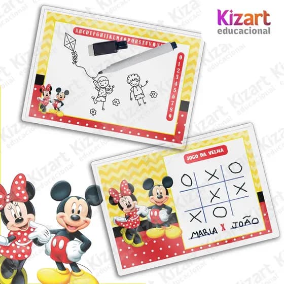 Lousa Mágica + Caneta Com Apagador Lembrancinha Festa Infantil Tema Minnie e Mickey