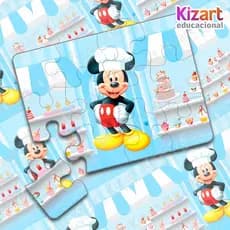 Lembrancinha Escolar Educativa Quebra Cabeça Festa Infantil 12 Peças Tema Mickey Confeiteiro Azul