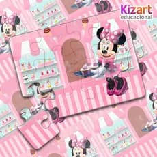 Lembrancinha Escolar Educativa Quebra Cabeça Festa Infantil 12 Peças Tema Minnie Rosa Confeiteira