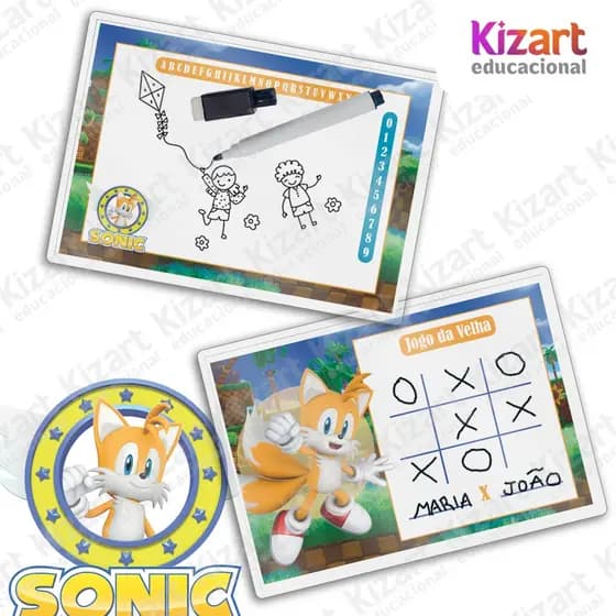 15 Lousa Mágica + Caneta Com Apagador Lembrancinha Festa Infantil Tema Tails Sonic
