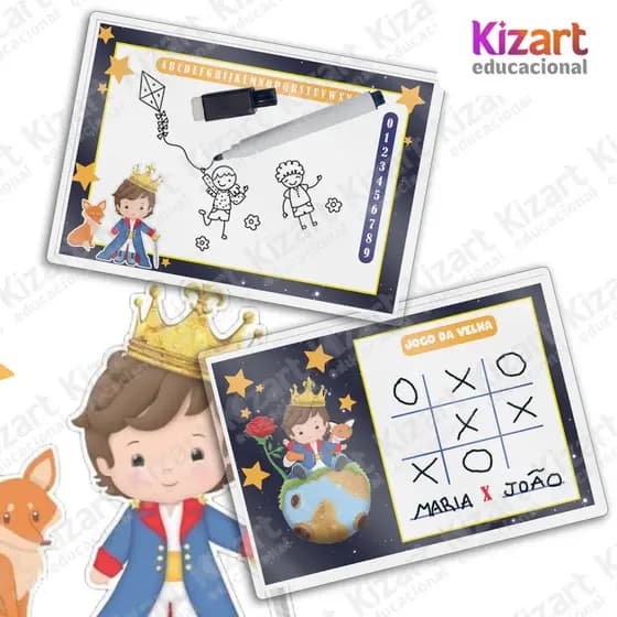 25 Lousa Mágica + Caneta Com Apagador Lembrancinha Festa Infantil Tema Pequeno Príncipe Cabelo Castanho