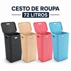 Cesto Roupa Suja 72L Grande com Tampa Organizador Lavanderia Banheiro Quarto Plástico Resistente Cesto Roupas Família