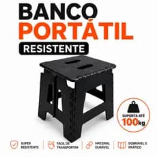 Banqueta Portátil 100kg Plástico Dobrável Reforçado com Alça Assento Compacto Camping Pesca Praia Casa Viagem