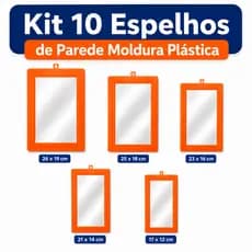 Kit 10 Espelhos de Parede Moldura Plástica Laranja Espelho Decorativo Banheiro Barbearia Salão