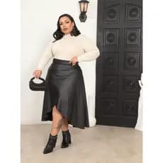 Saia Envelope Plus Size Feminina de Couro Fake veste ate 54 envio nacional