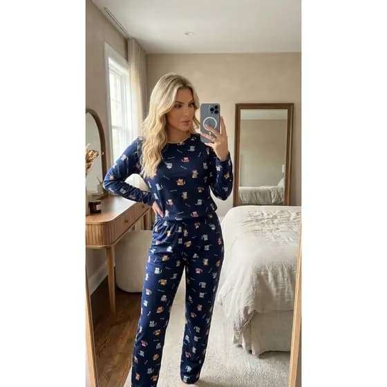 PIjama feminino de inverno Manga Longa Tecido Suedini Envio Imediato