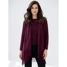 Casaco Feminino Poncho Capa Feminino Mousse Tricot Manga Longa com Franjas