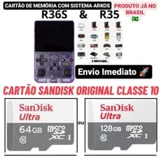 Cartão de Memória Micro SD 64GB Original Com Sistema ArkOS Atualizado 2025 + Jogos P/ Game Portátil R35s e R36s